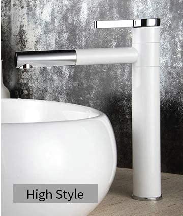 BASSINO Stylish Bathroom Faucet with Single Lever - Waterfall Bathroom Basin Faucet of Brass - Hot and Cold Water Mixer Antique Tap for Bathroom 12 Inches - (White Silver)