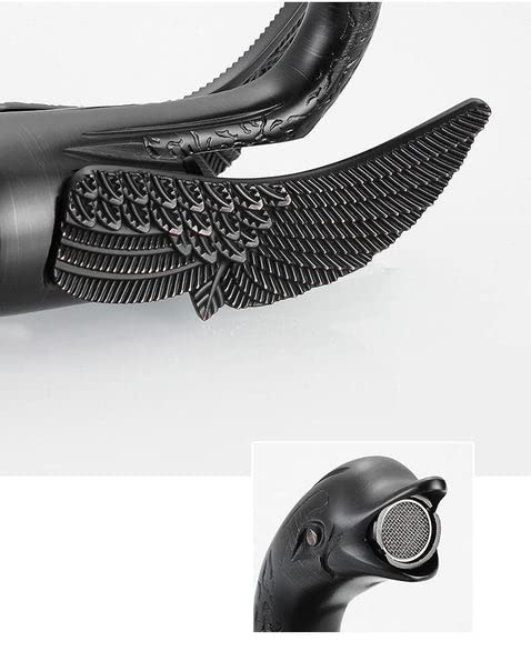 BASSINO Brass Black Swan Shape Bathroom Sink Wash Basin Mixer Tap Single Handle Hot & Cold Waterfall Lavatory Sink Faucet for Living Room & Bathroom (BTT-2048, 12 INCH)