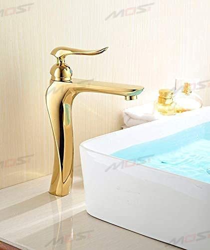 BASSINO Stylish Bathroom Faucet with Single Lever - Waterfall Bathroom Basin Faucet of Brass - Hot and Cold Water Mixer Antique Tap for Bathroom 12 Inches -Golden