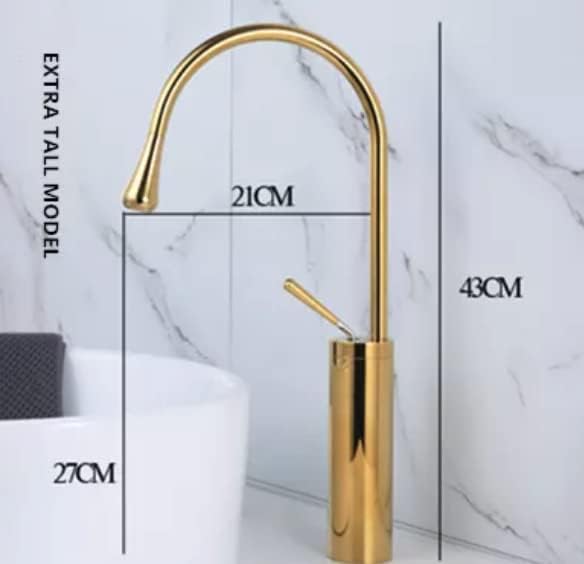 BASSINO Stylish Bathroom Faucet with Single Lever - Waterfall Bathroom Basin Faucet of Brass - Hot and Cold Water Mixer Antique Tap for Bathroom 15 Inches - (Gold)