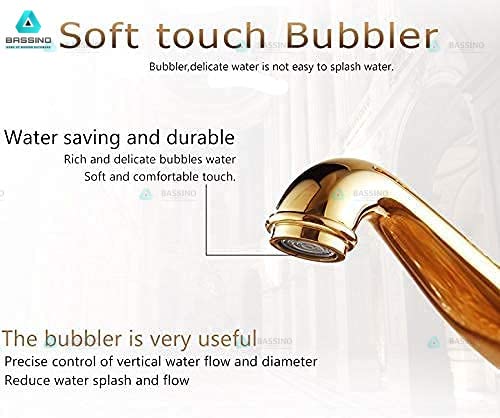 BASSINO Stylish Bathroom Faucet with Single Lever -Bathroom Basin Faucet of Brass - Hot and Cold Water Mixer Tap for Bathroom (Gold) BTT_2012