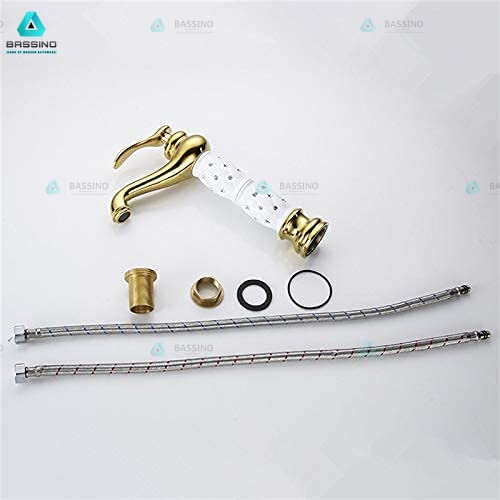 BASSINO Stylish Bathroom Faucet with Single Lever -Bathroom Basin Faucet of Brass - Hot and Cold Water Mixer Tap for Bathroom (Gold) BTT_2012
