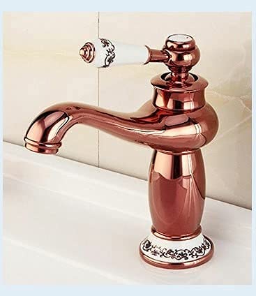 BASSINO Small Size Brass Bathroom Sink Wash Basin Mixer Tap Single Handle Hot & Cold Waterfall Lavatory Sink Faucet for Living Room & Bathrooms (Rose Gold)