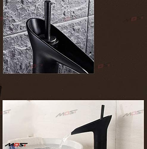 BASSINO Stylish Bathroom Faucet with Single Lever - Waterfall Bathroom Basin Faucet of Brass - Antique Tap for Bathroom 12 Inches (Black Stick)