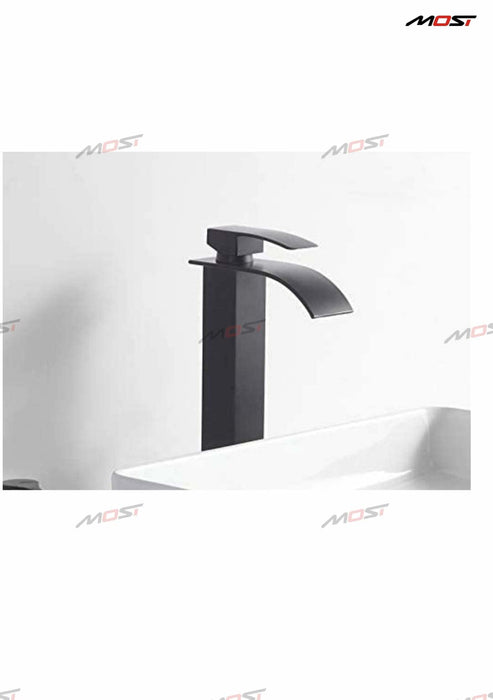 BASSINO Stylish Bathroom Faucet with Single Lever - Waterfall Bathroom Basin Faucet of Brass - Hot and Cold Water Mixer Antique Tap for Bathroom 12 Inches - (Black Square)