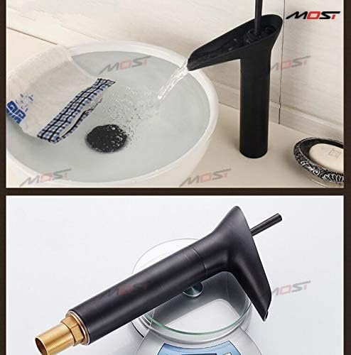 BASSINO Stylish Bathroom Faucet with Single Lever - Waterfall Bathroom Basin Faucet of Brass - Antique Tap for Bathroom 12 Inches (Black Stick)