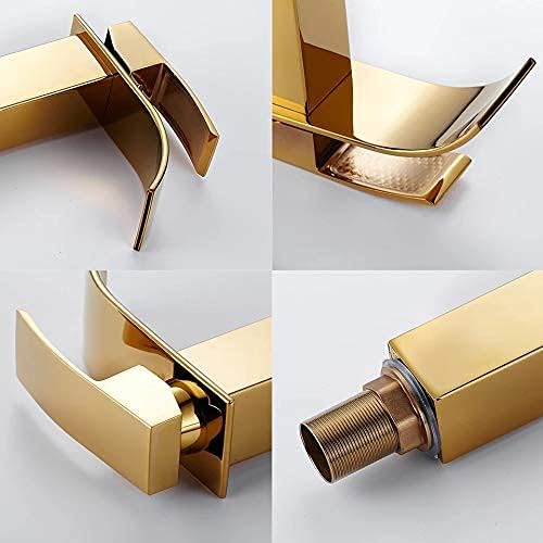 MOST Stylish Bathroom Faucet with Single Lever - Waterfall Bathroom Basin Faucet of Brass - Hot and Cold Water Mixer Antique Tap for Bathroom 12 Inches - (Golden Square)