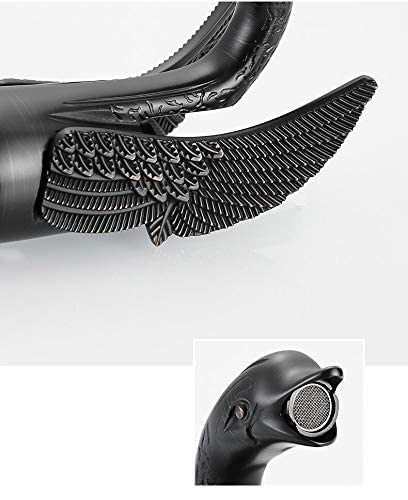 BASSINO Brass Black Swan Shape Bathroom Sink Wash Basin Mixer Tap Single Handle Hot & Cold Waterfall Lavatory Sink Faucet for Living Room & Bathroom (BTT-2052, 8 INCH)