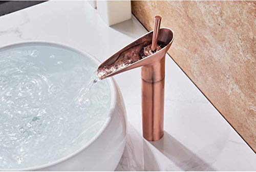 Most Stylish Bathroom Faucet with Single Lever - Waterfall Bathroom Basin Faucet of Brass - Hot and Cold Water Mixer Antique Tap for Bathroom 12 Inches - (Rose Gold 2)