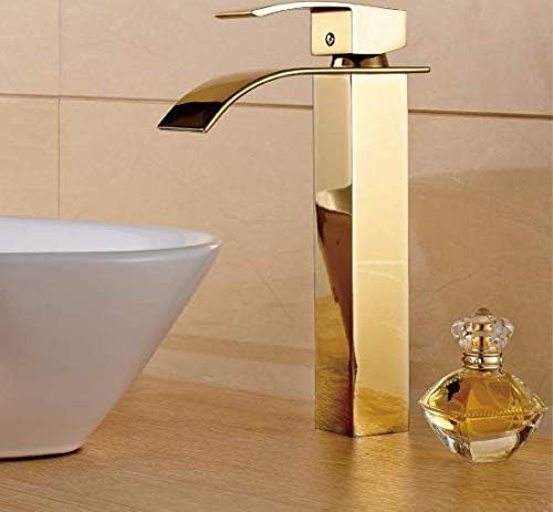 MOST Stylish Bathroom Faucet with Single Lever - Waterfall Bathroom Basin Faucet of Brass - Hot and Cold Water Mixer Antique Tap for Bathroom 12 Inches - (Golden Square)