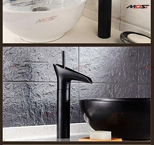 BASSINO Stylish Bathroom Faucet with Single Lever - Waterfall Bathroom Basin Faucet of Brass - Antique Tap for Bathroom 12 Inches (Black Stick)