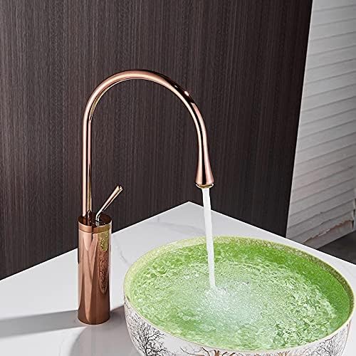 BASSINO Stylish Bathroom Faucet with Single Lever - Waterfall Bathroom Basin Faucet of Brass - Hot and Cold Water Mixer Antique Tap for Bathroom 14 Inches - (Rose Gold)