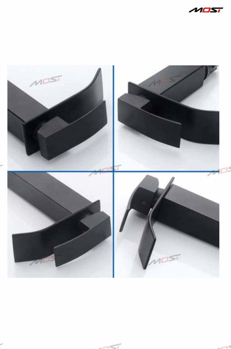 BASSINO Stylish Bathroom Faucet with Single Lever - Waterfall Bathroom Basin Faucet of Brass - Hot and Cold Water Mixer Antique Tap for Bathroom 12 Inches - (Black Square)