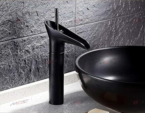BASSINO Stylish Bathroom Faucet with Single Lever - Waterfall Bathroom Basin Faucet of Brass - Antique Tap for Bathroom 12 Inches (Black Stick)