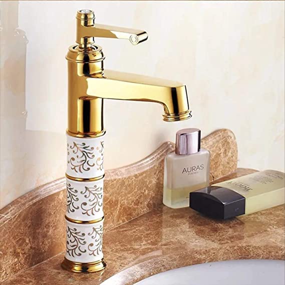 BASSINO Stylish Bathroom Faucet with Single Lever -Bathroom Basin Faucet of Brass - Hot and Cold Water Mixer Tap for Bathroom (Gold) BTT_2071