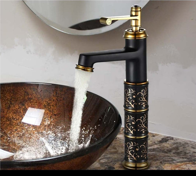 BASSINO Stylish Bathroom Faucet with Single Lever -Bathroom Basin Faucet of Brass - Hot and Cold Water Mixer Tap for Bathroom (Black) BTT_2070