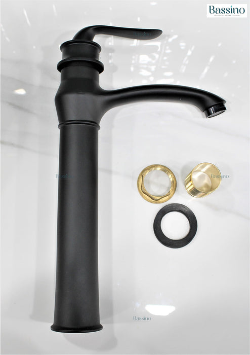 BASSINO Stylish Bathroom Faucet with Single Lever -Bathroom Basin Faucet of Brass - Hot and Cold Water Mixer Tap for Bathroom (Black) NX-2126
