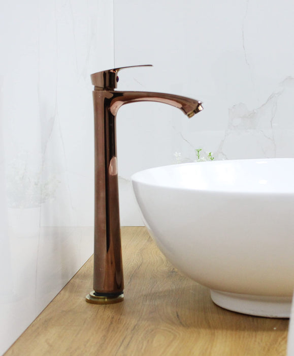 BASSINO Brass Counter top Basin Faucets/Stylish Extended Tall Body Pillar Cock Tap/Coated with Rose Gold - 12 inch