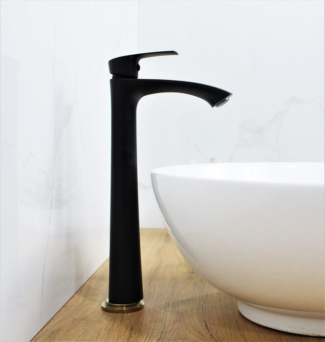 BASSINO Brass Counter top Basin Faucets/Stylish Extended Tall Body Pillar Cock Tap - 12 inch (Black)