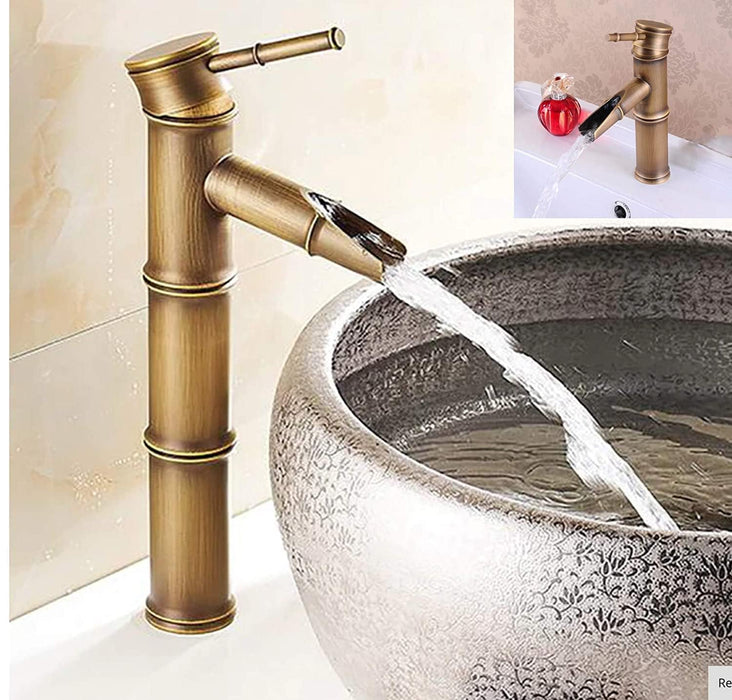 Most Stylish Bathroom Faucet with Single Lever - Waterfall Bathroom Basin Faucet of Brass - Hot and Cold Water Mixer Antique Tap for Bathroom 12 Inches - (Antique Matt 2)