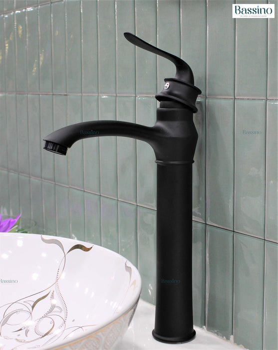 BASSINO Stylish Bathroom Faucet with Single Lever -Bathroom Basin Faucet of Brass - Hot and Cold Water Mixer Tap for Bathroom (Black) NX-2126