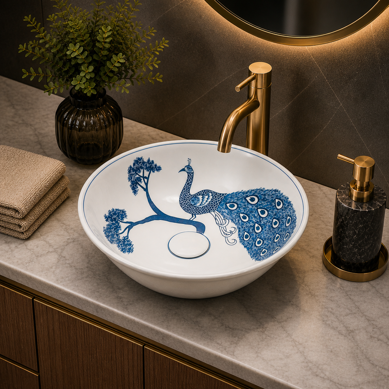 Bassino Peacock Design Round Countertop Wash Basin