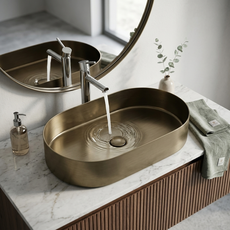 Round Edges Bronze Stainless Steel Wash Basin 