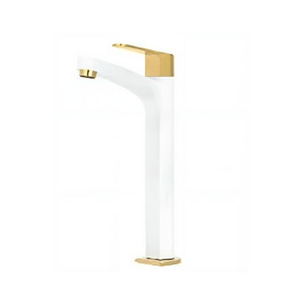 BASSINO Stylish Bathroom Basin faucets/Pillar Cock tap 12 inch Brass tap for Counter top/Table top Basin (SOLE SERIES, WHITE GOLD)