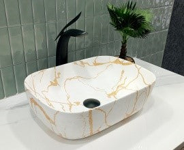 BASSINO  Art Ceramic Tabletop and Bathroom Wash Basin (Size-18*13 inch) (GLOSSY MARBLE- SAME AS PHOTO)