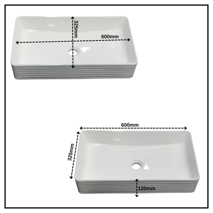 Bassino Rectangular Ceramic Countertop Wash Basin 24 x 13 x 5 Inch