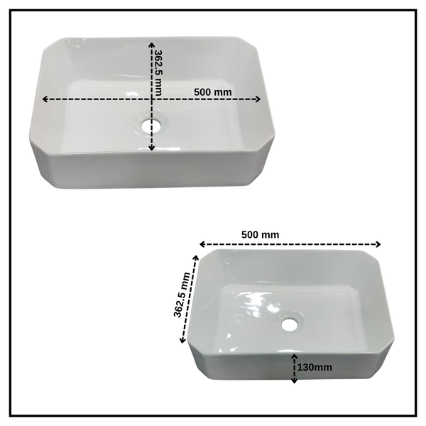 Bassino  Rectangular Ceramic Countertop Wash Basin | Modern White Vanity Sink 20 x 14 x 5 Inch