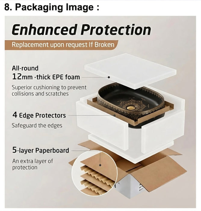 Designer Ceramic Wash Basin Moroccan design | 21 x 14 x 6 In | Black