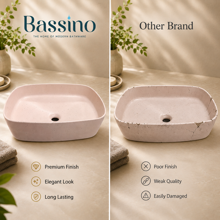 Bassino Beige Stone Finish Countertop Wash Basin – Premium Ceramic Vessel Sink (19.9" x 15.0" x 5.3")