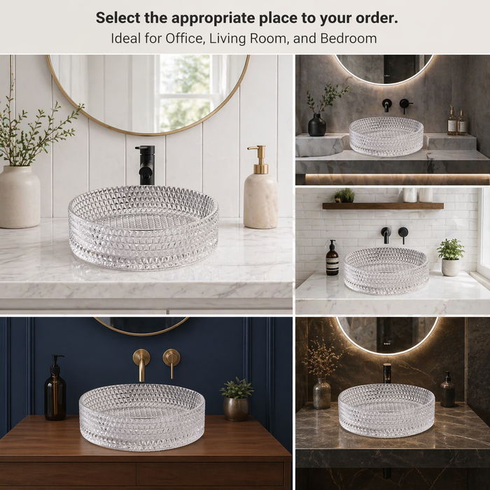 Bassino Modern Transparent Glass Wash Basin | Stylish Countertop Wash Basin for Bathroom–360x360x120 mm Clear