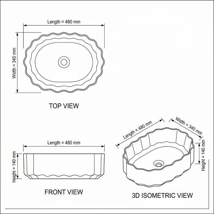 Bassino White Fluted Oval Countertop Wash Basin – Modern Ceramic Vessel Sink (19" x 13" x 6")