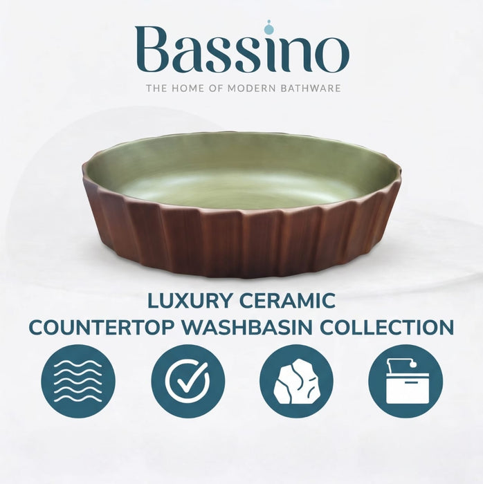 Bassino Textured Oval Countertop Wash Basin – Luxury Designer Vessel Sink (22" x 14.2" x 5.9")