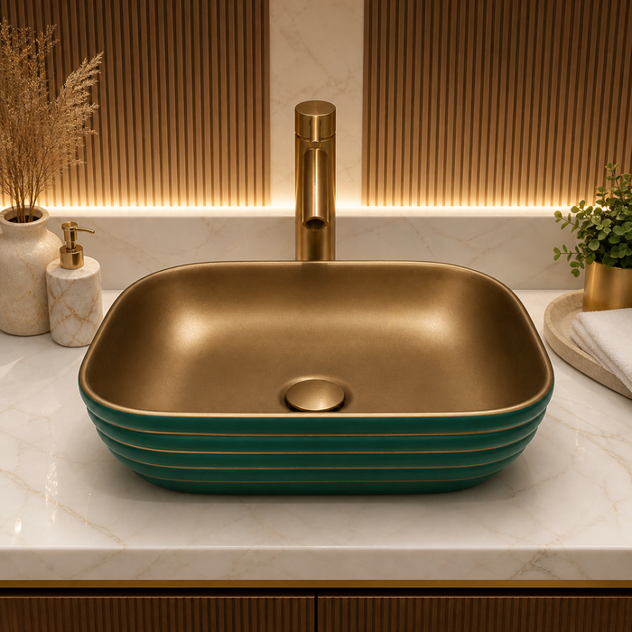 Bassino Textured Rectangular Countertop Wash Basin – Premium Matte Luxury Vessel Sink (18.1" x 13" x 5.3")