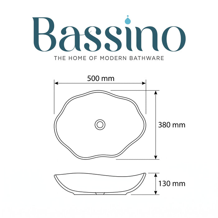 Bassino Luxury Floral Designer Countertop Wash Basin – Premium White & Gold Ceramic Vessel Sink (19.7" x 15" x 5.1")
