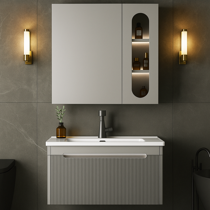 Modern Wall-Mounted Bathroom Vanity with Mirror Cabinet & Integrated Ceramic Basin