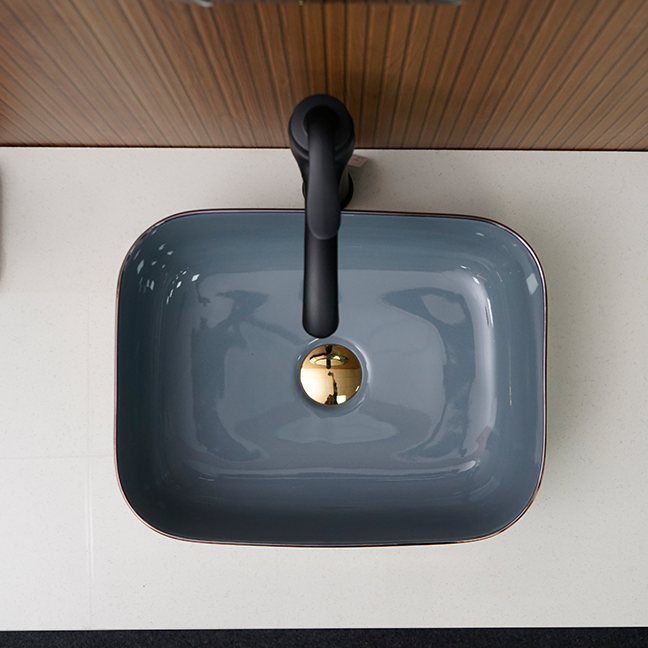 Designer Table Top Basin (16 x 12 x 6 In) BTT-11371-IN,Grey-Gold