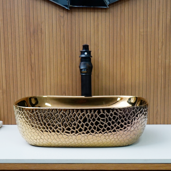 Designer Table Top Basin (18 x 13 x 5 In) BTT-11374-IN, Rose-gold