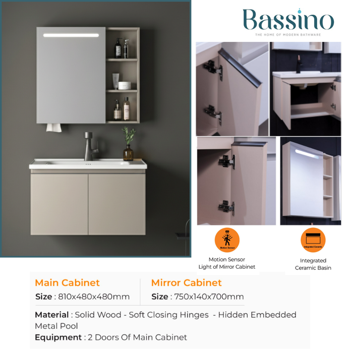 Premium Bathroom Vanity Set (Main Cabinet + LED Mirror Cabinet)