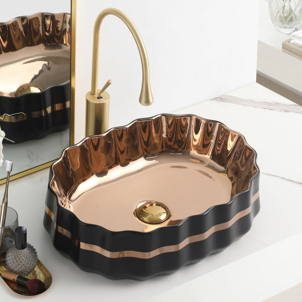 Premium Designer Table top Wash Basin (20x15x5.5 In) Black&Rosegold