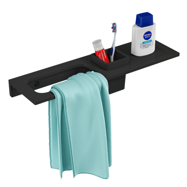 BASSINO Stylish Brush Holder With Napkin Stand Shelf For Bathroom-Glossy Black | 3 in 1