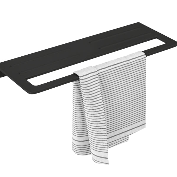 BASSINO Towel Rack With Towel Holder- Glossy 22" Length Black