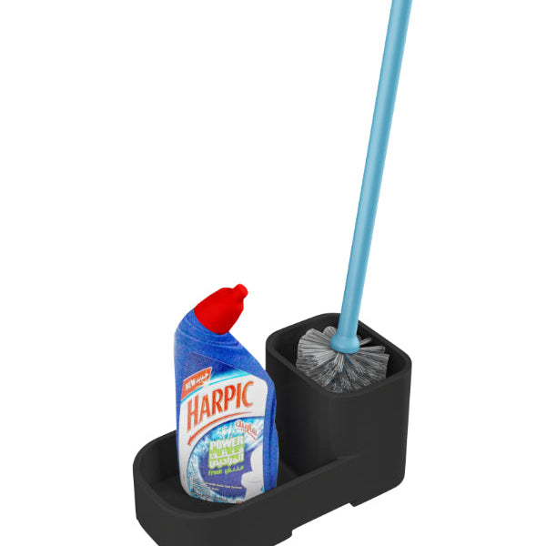 BASSINO Modern Toilet Brush With Cleaner Shelf Holder-Glossy Black
