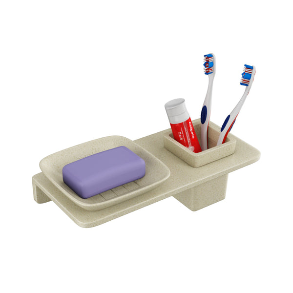 BASSINO Stylist Soap Dish Holder With Tumbler Holder-Glossy Marble