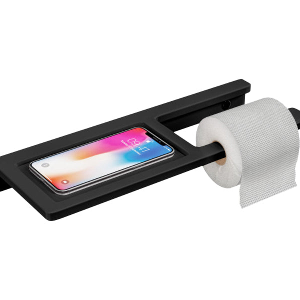 BASSINO Stylist Toilet Paper Holder With Shelf-Glossy Black