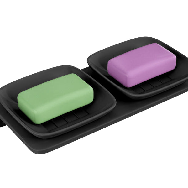 BASSINO Stylist Double Soap Dish For Bathroom-Glossy Black