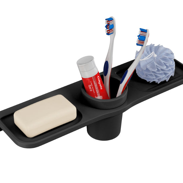 BASSINO Modern Double Soap Dish With Tumbler Holder-Glossy Black